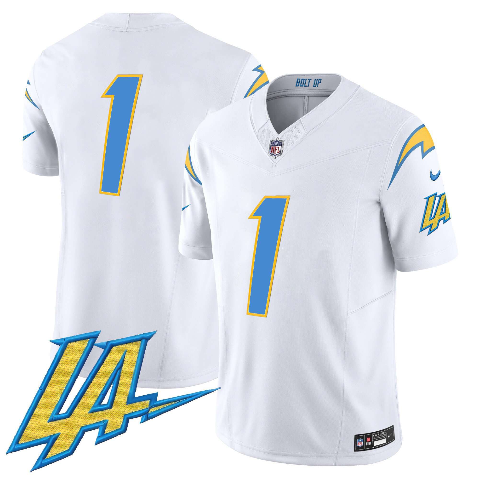 Men Los Angeles Chargers #1 No Name White 2024 Nike Vapor Limited NFL Jersey